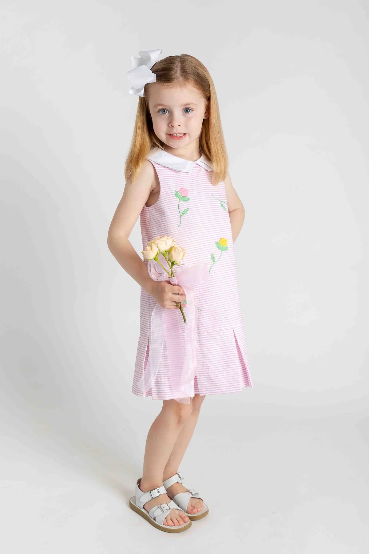 Stripe Pique Dress With Tulips