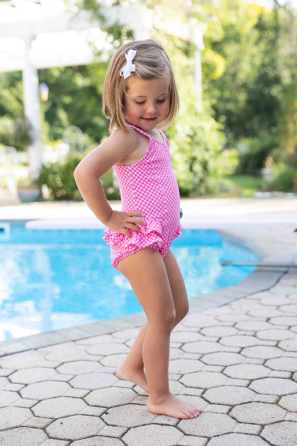 Gingham Swimsuit with Ruffles and Flowers