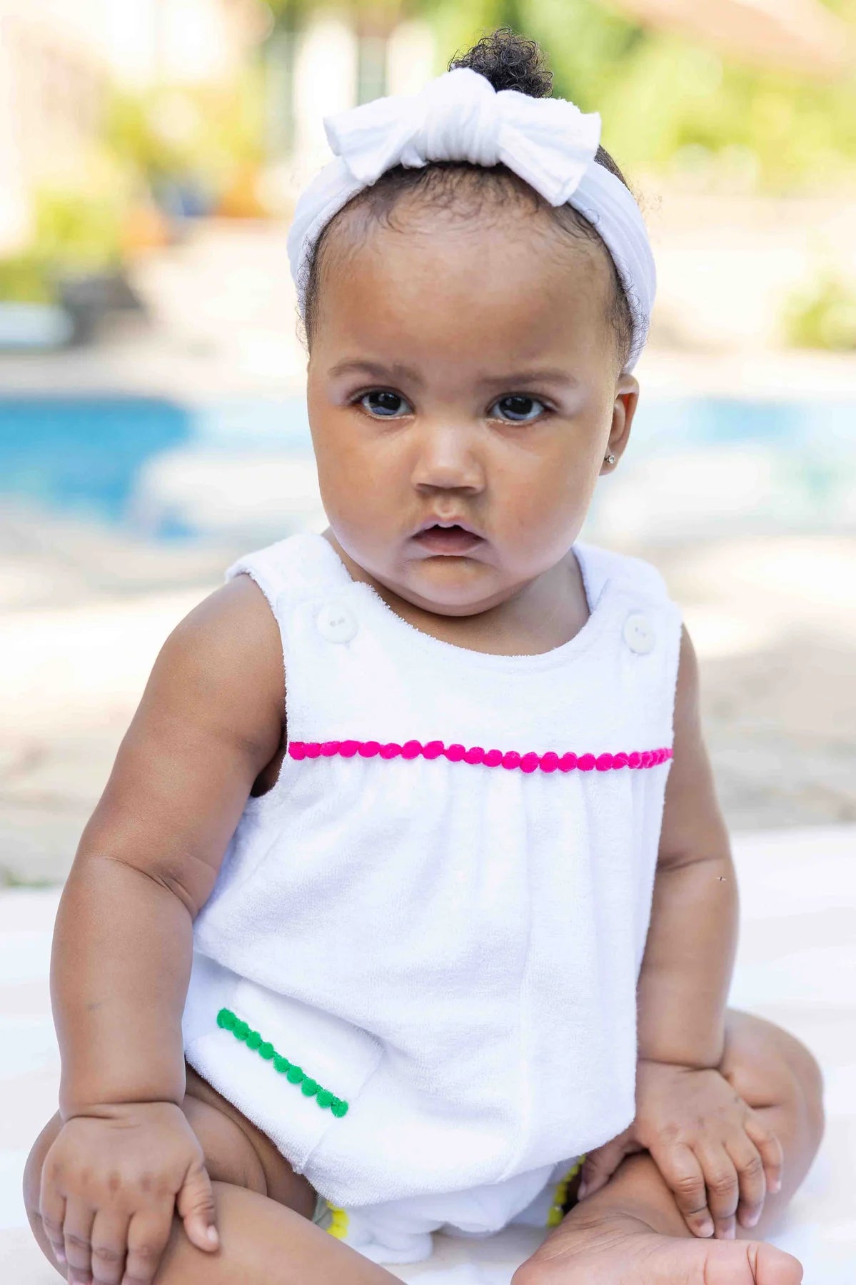 Terry Romper With Pom Poms