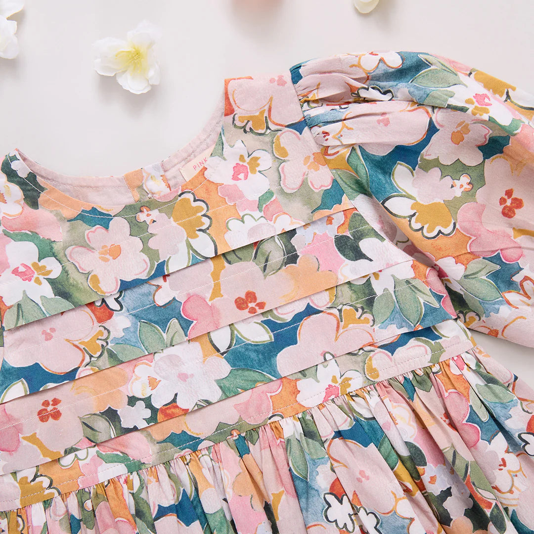 girls evelyn dress- watercolor floral