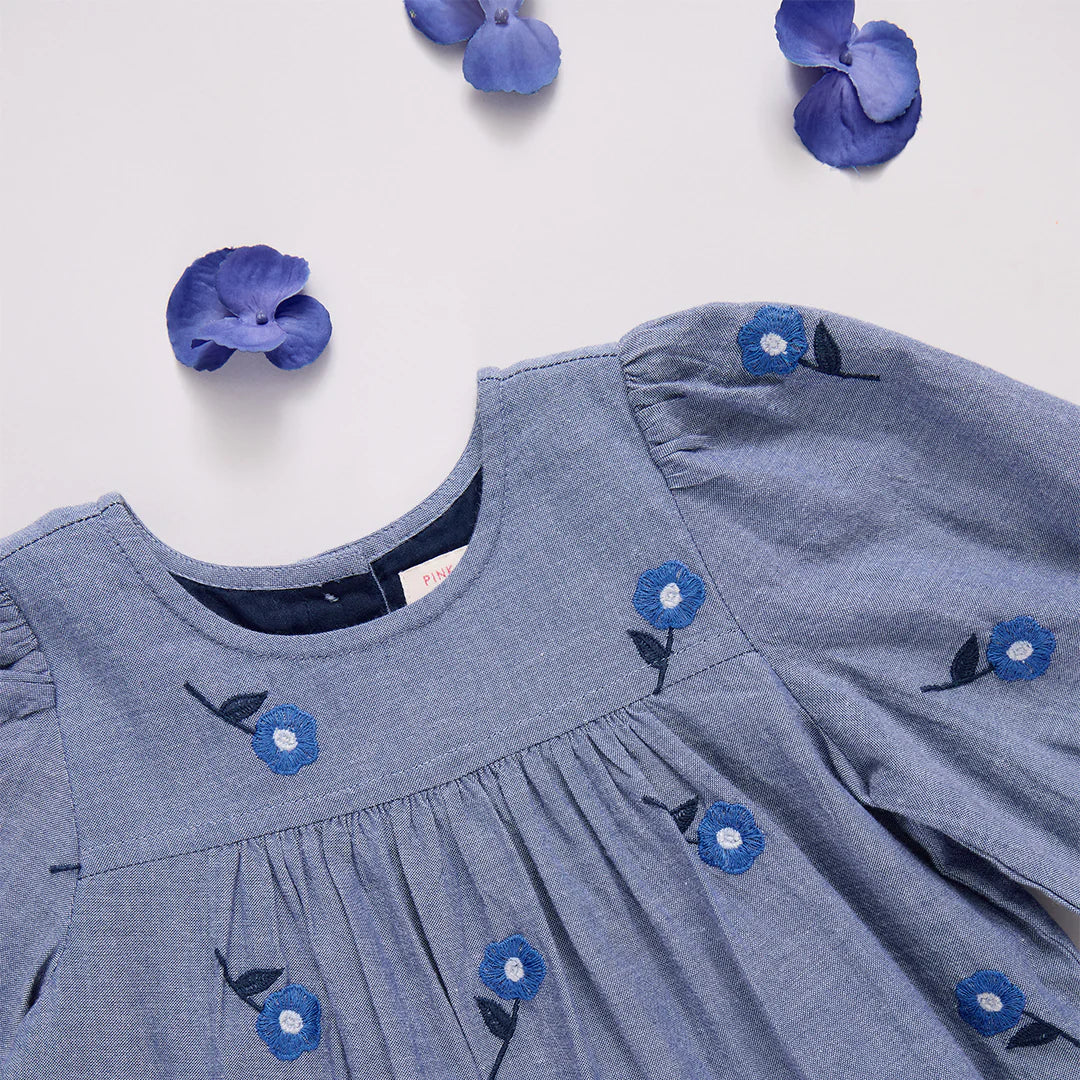 girls fiona dress- blue blossom embroidery