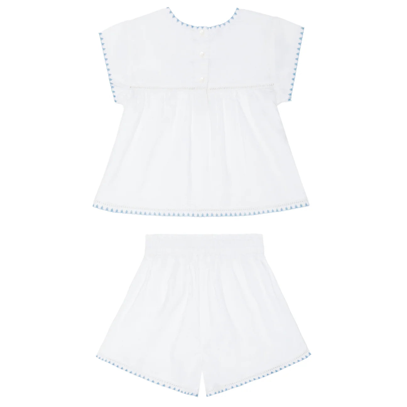 girls white embroidered cap sleeve top and short set