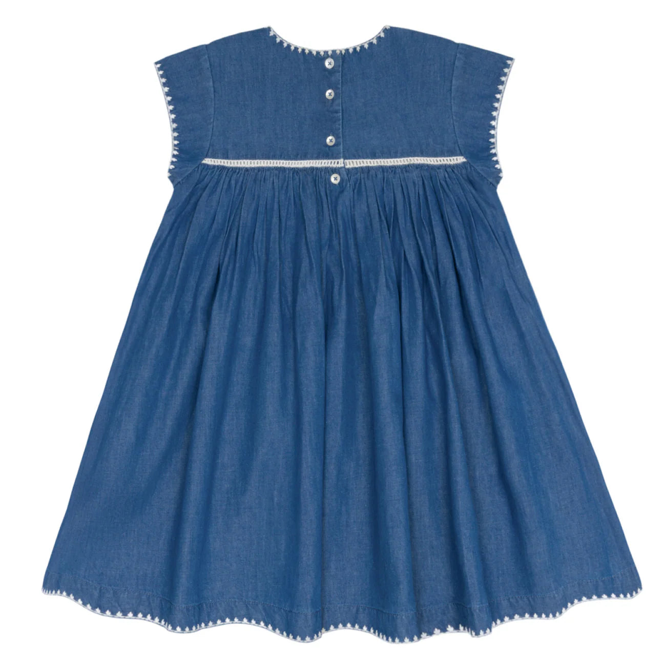 girls chambray embroidered cap sleeve dress
