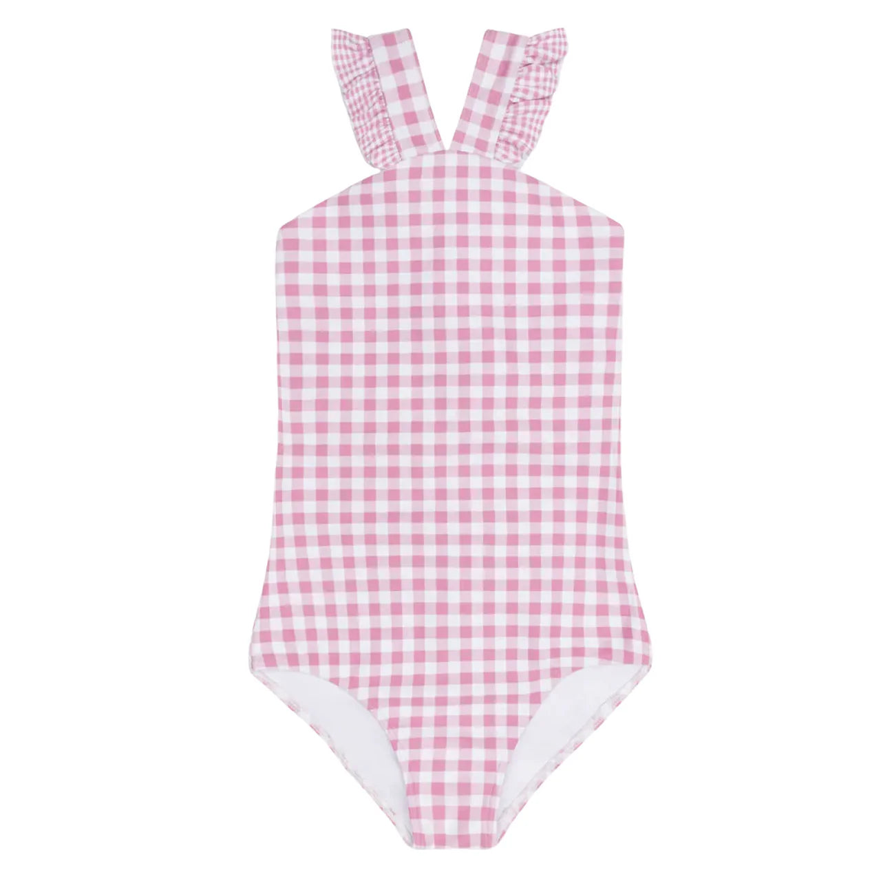 girls blush gingham v-neck crossover one piece