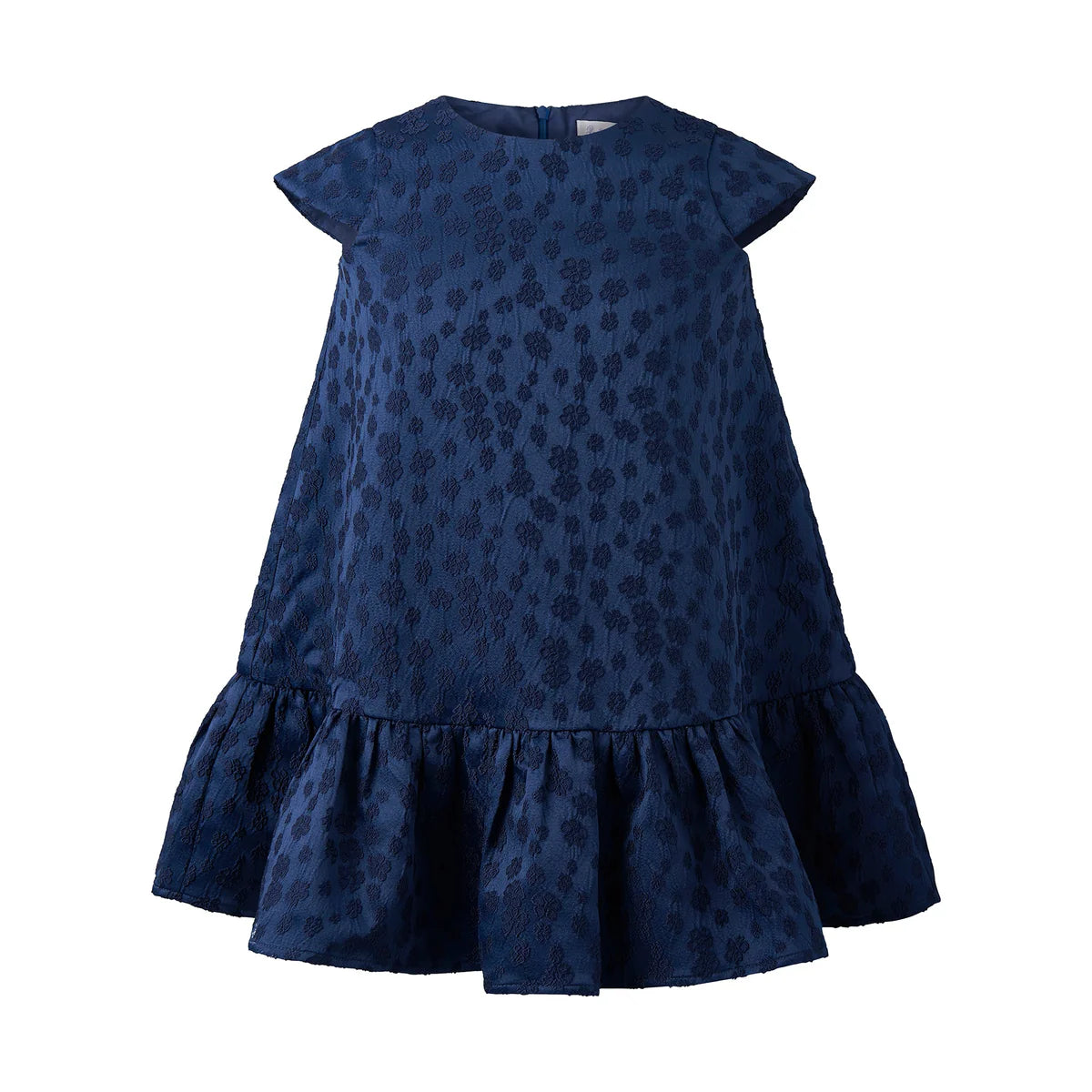 Navy Petal Damask Drop Hem Dress