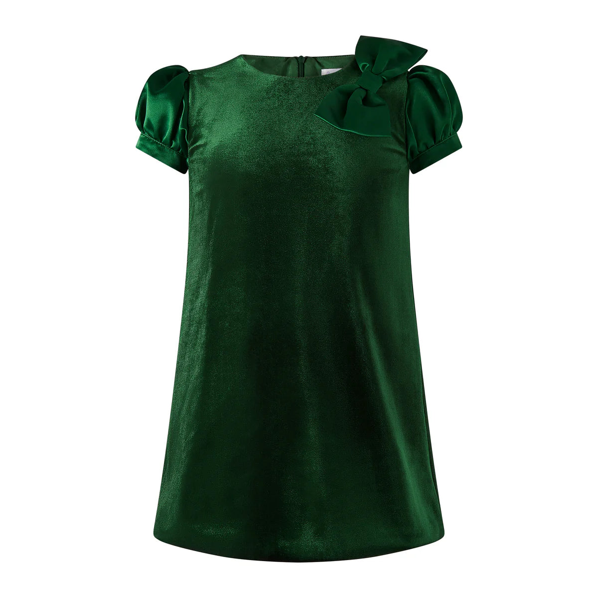 Green Satin Bow Velvet Dress