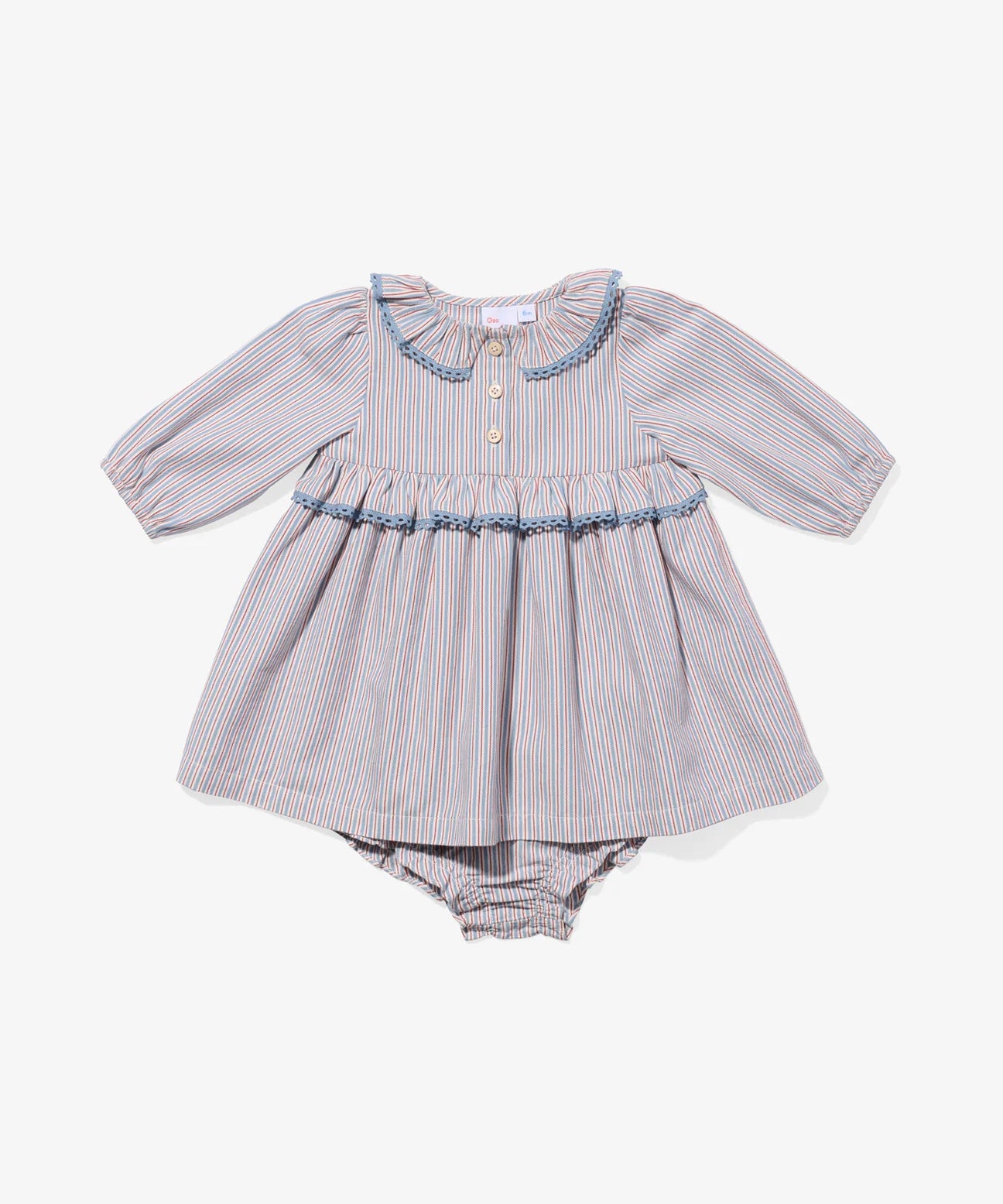 Hannah Baby Dress- Indigo Linen Stripe