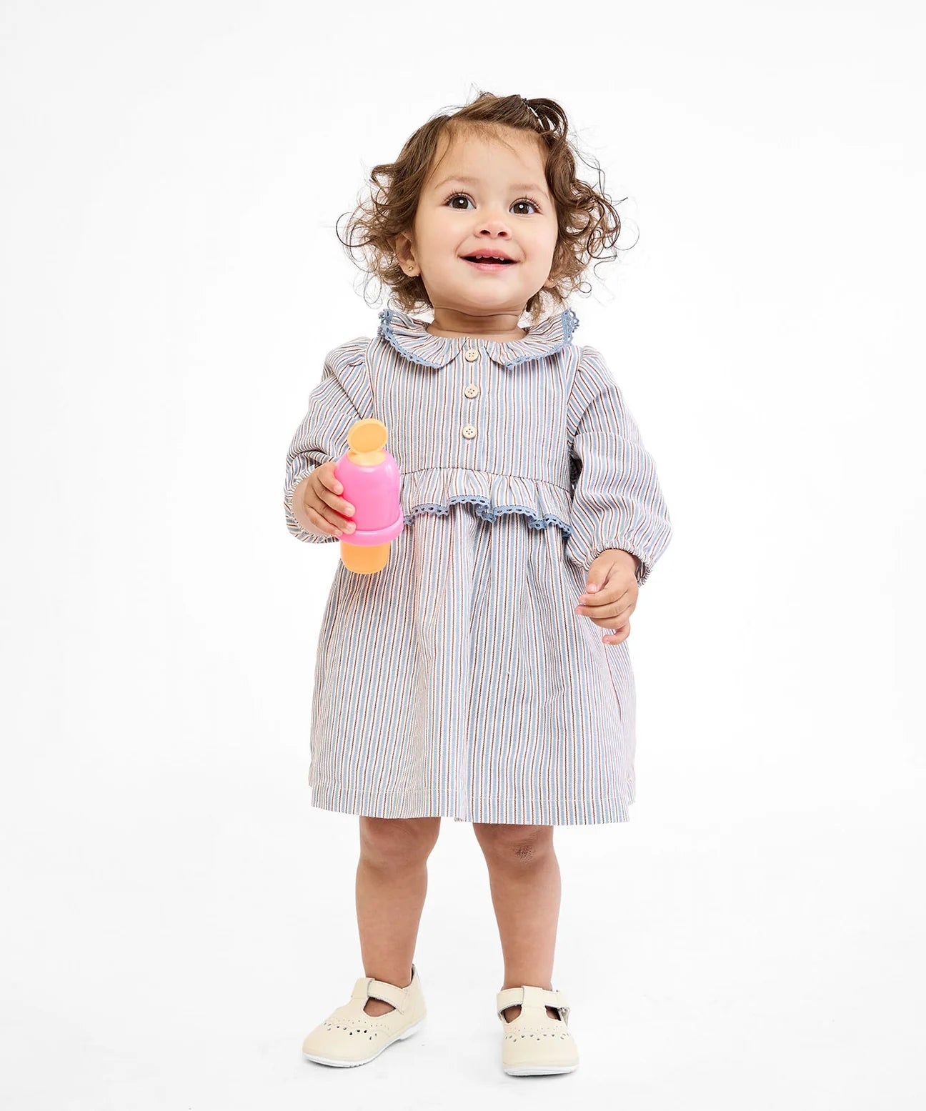Hannah Baby Dress- Indigo Linen Stripe