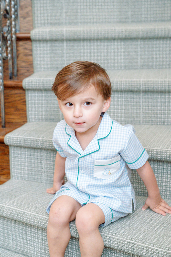 Bitsy Blue Gingham Easter Boy Short Set