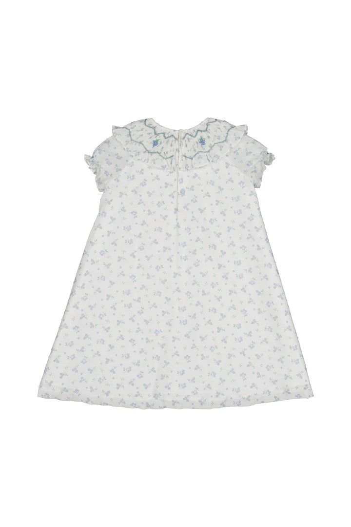 Myrtille Blue floral Short Sleeve Bishop Dress