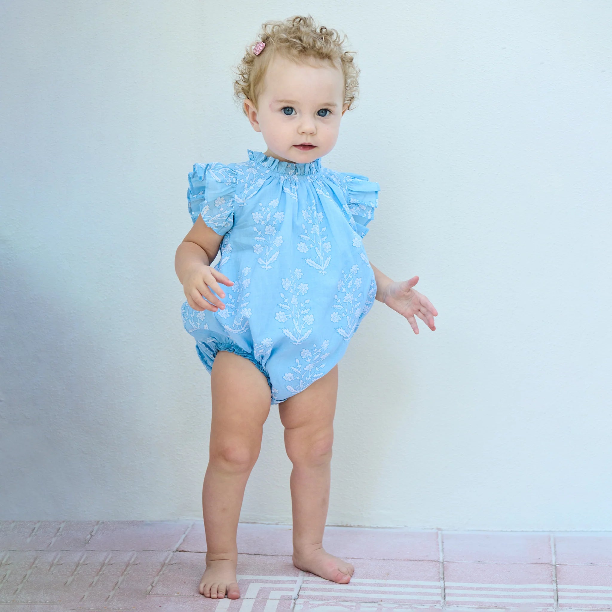 Girls Harper Bubble- Blue Dewdrop Block Print