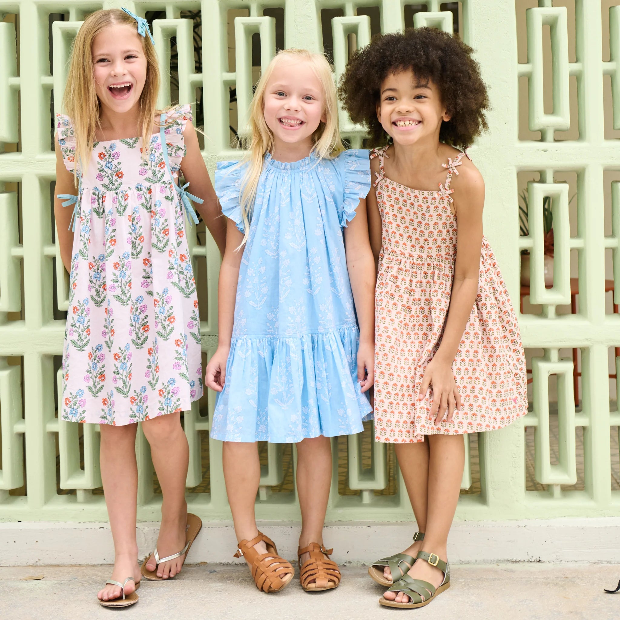 Girls Tia Dress- Pink Prairie Block Print