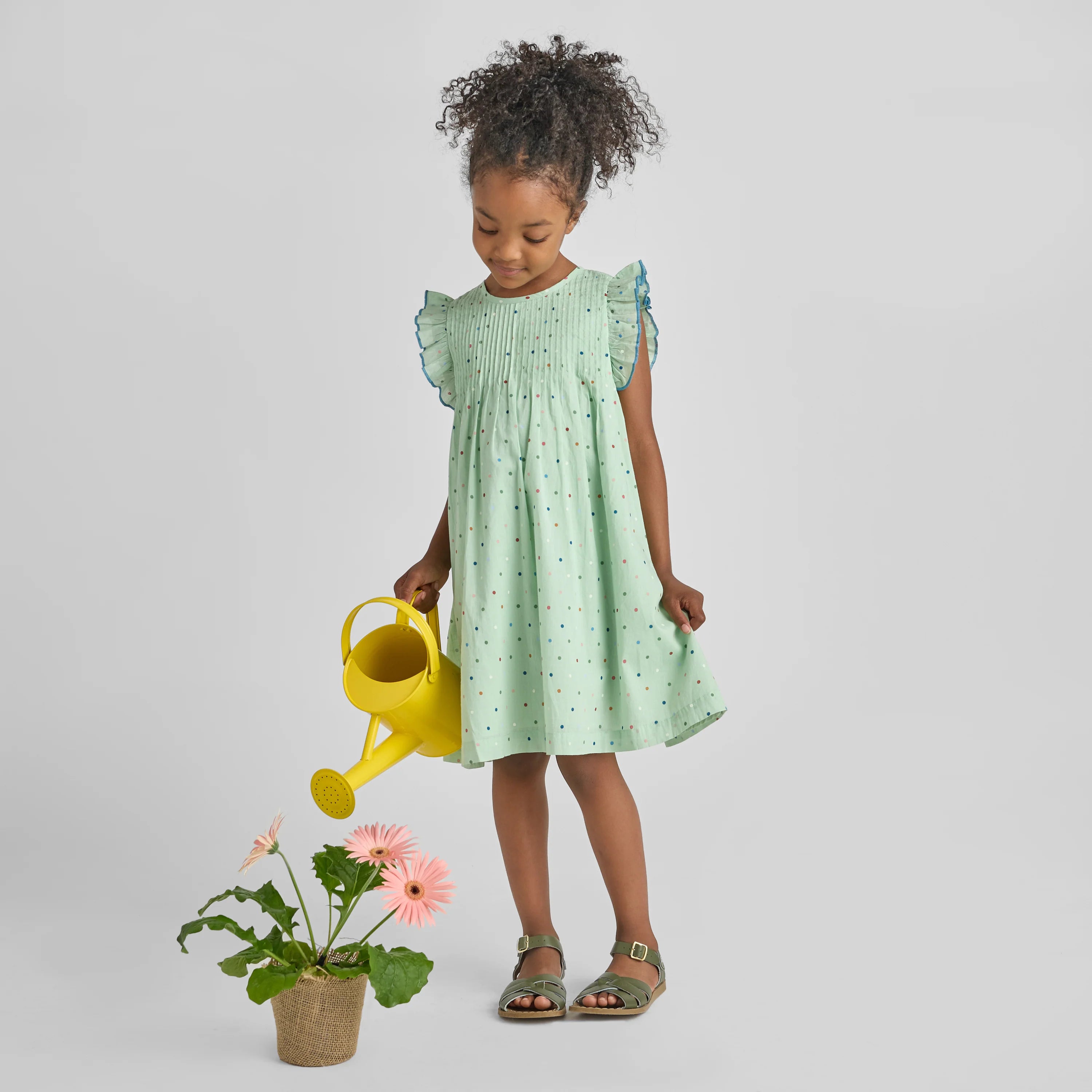 girls jaipur dress- pastel green polka dot