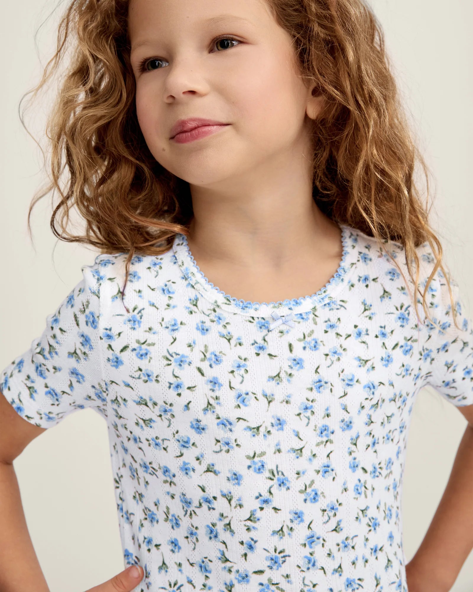 Kids Pointelle Pima Cotton Pajama Short Set – Blue Floral