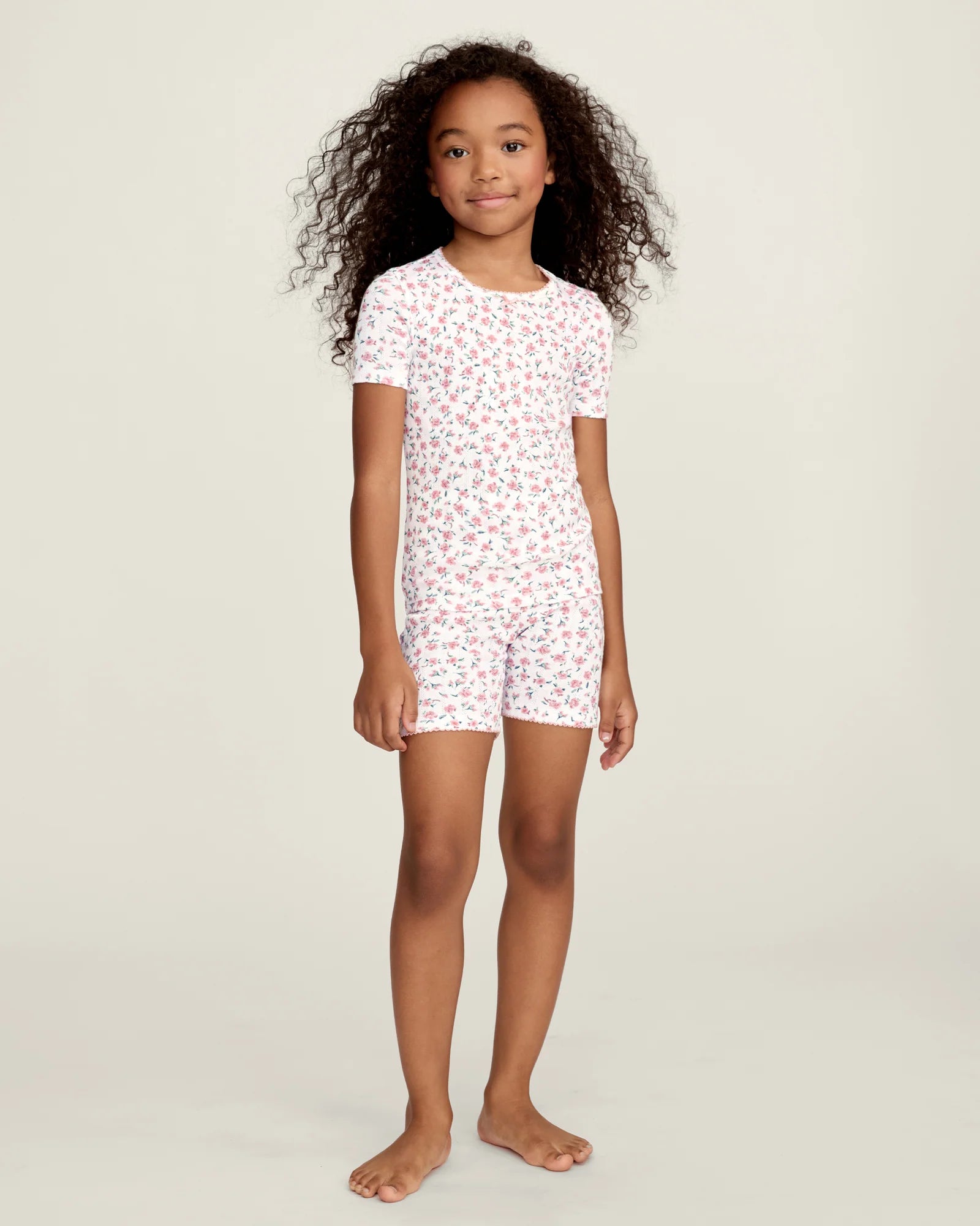 Pointelle Snug Fit Pajama Short Set in Pink Floral