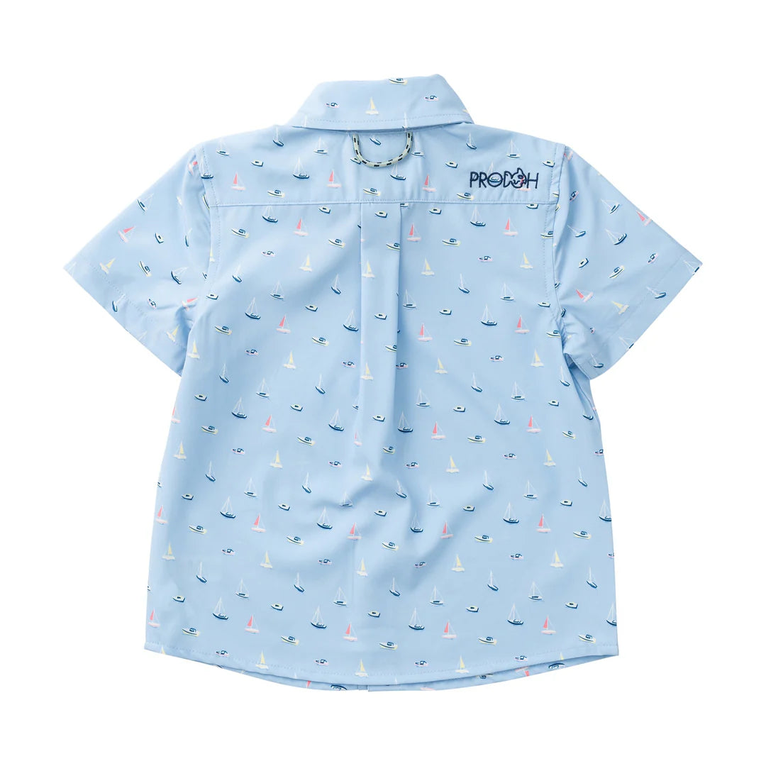 Short Sleeve Button Down Shirt — Windsurfer Boats in the Bay Print
