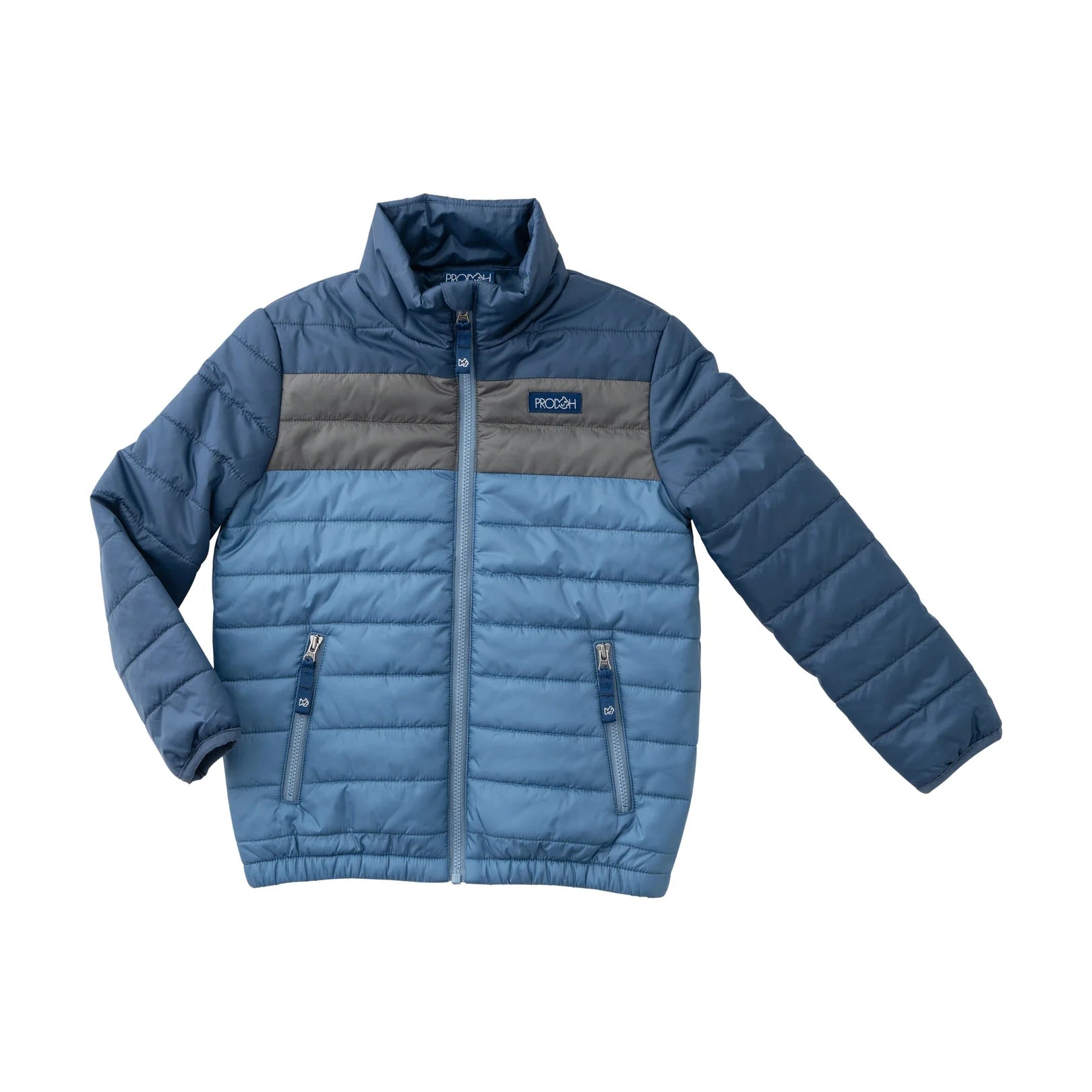 Boys Colorblock Puffer Jacket in Dark Denim Blue