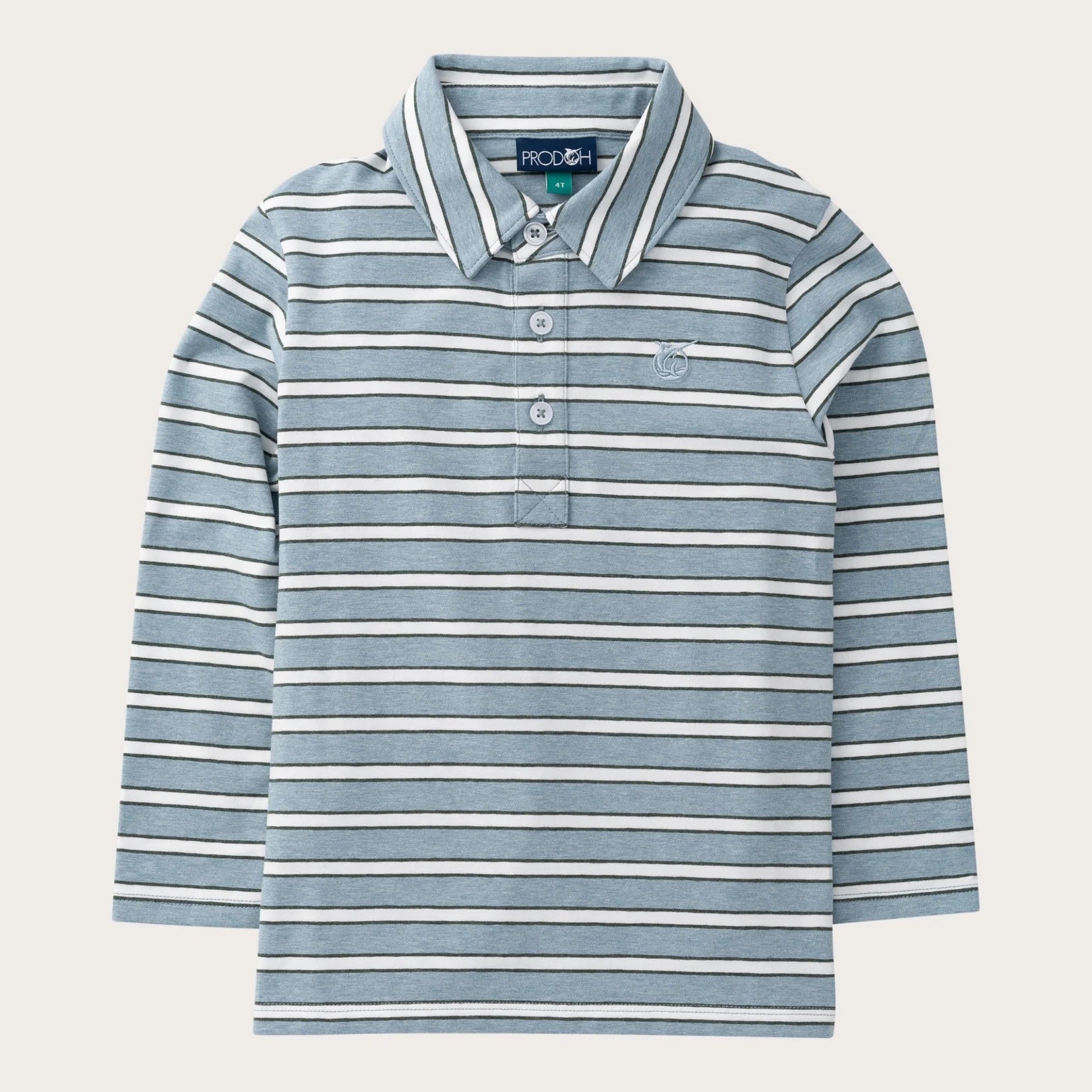 Boys' Long Sleeve Cotton Polo in Arona Blue Stripe