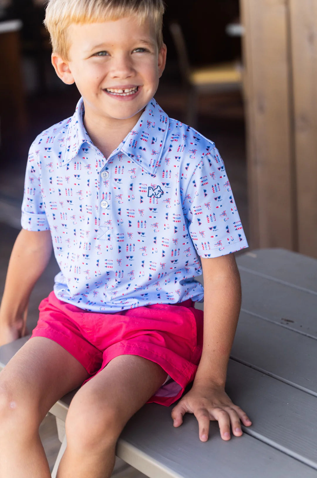 Short Sleeve Pro Performance Polo- Fourth of July Fireworks