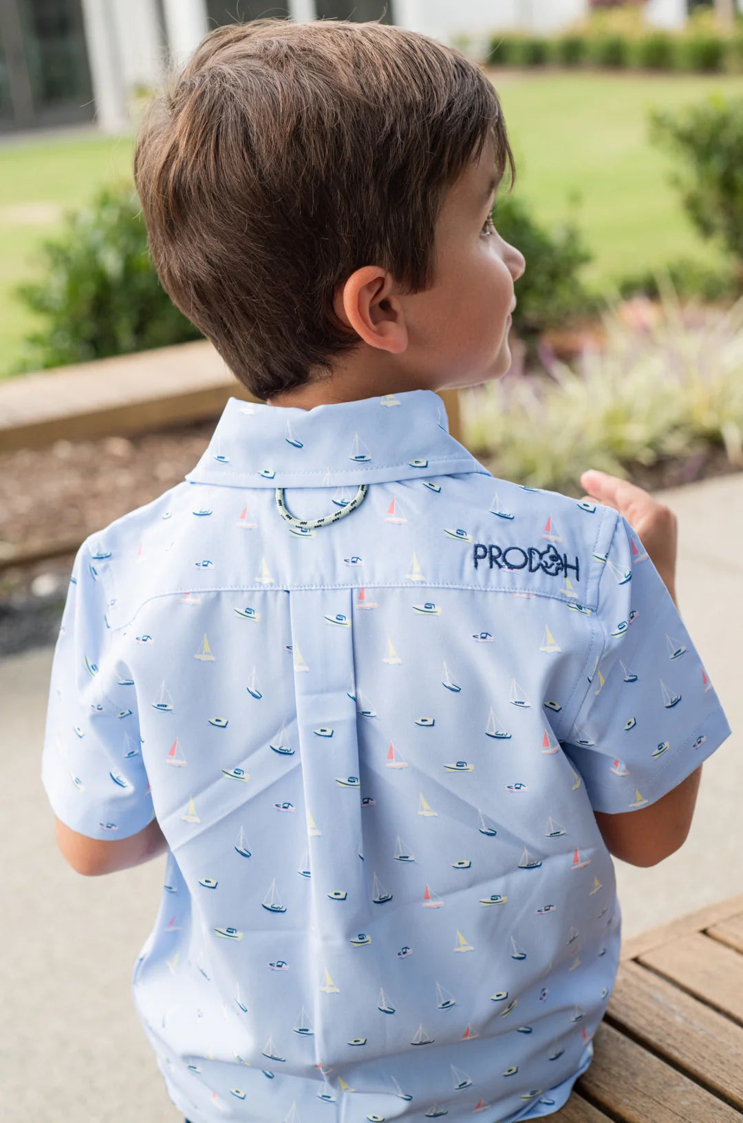 Short Sleeve Button Down Shirt — Windsurfer Boats in the Bay Print