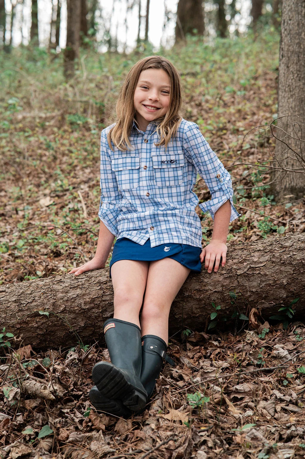 Boys' Long Sleeve Founders Kids Fishing Shirt in Cashmere Blue Plaid