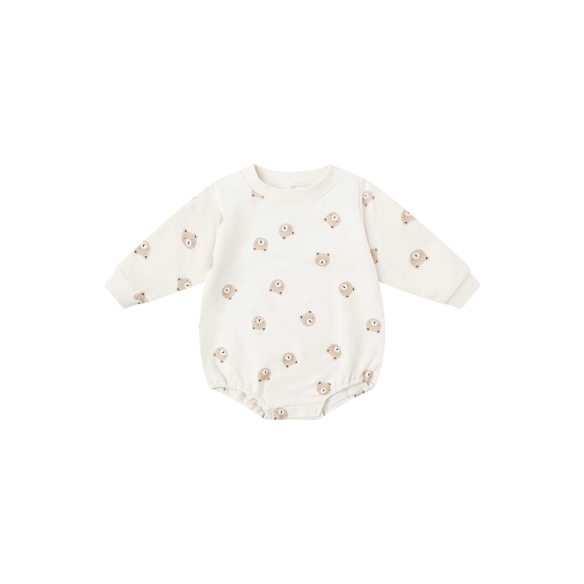 White baby romper with small patterns on a white background