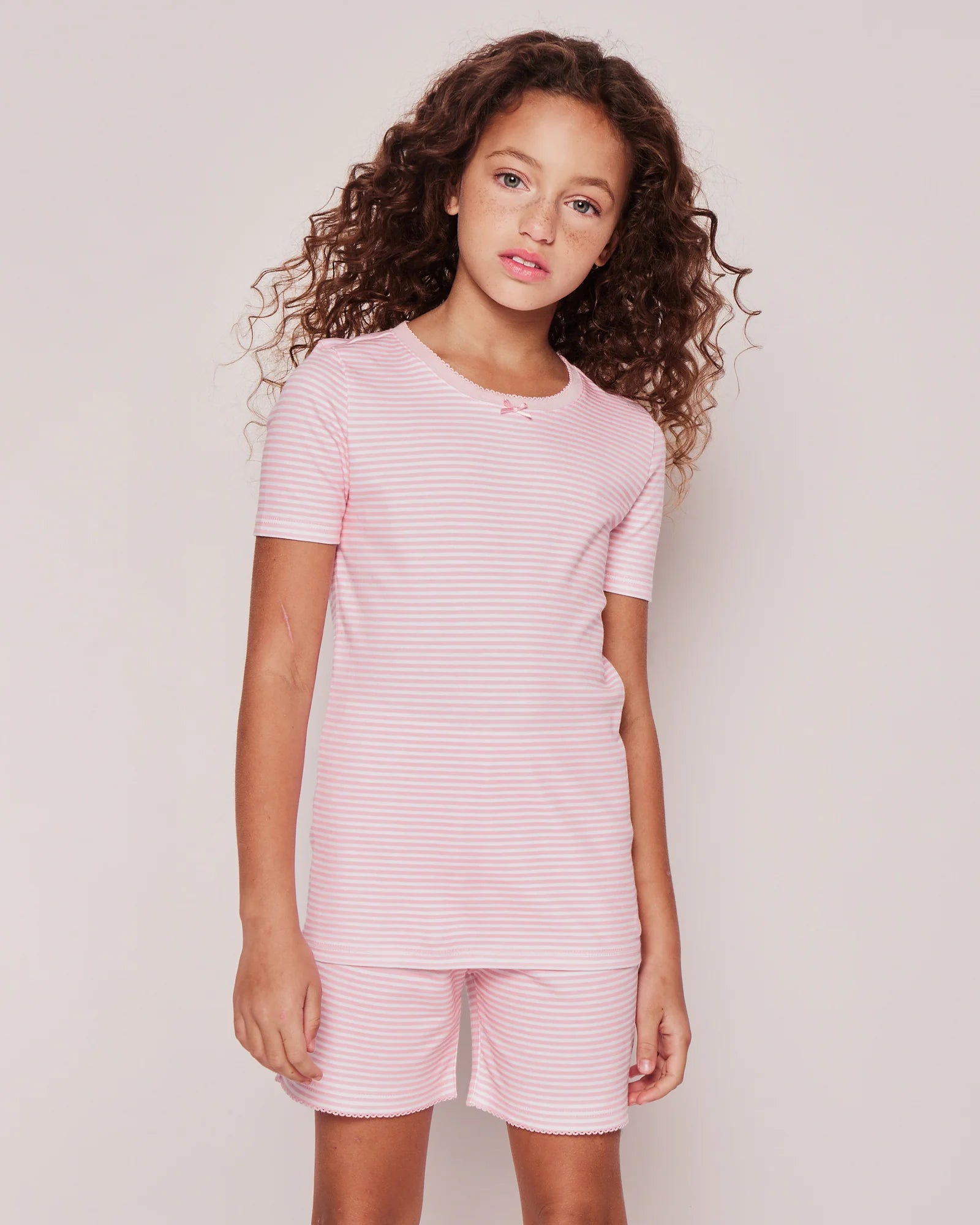 Pima Snug Fit Pajama Short Set in Pink Stripes