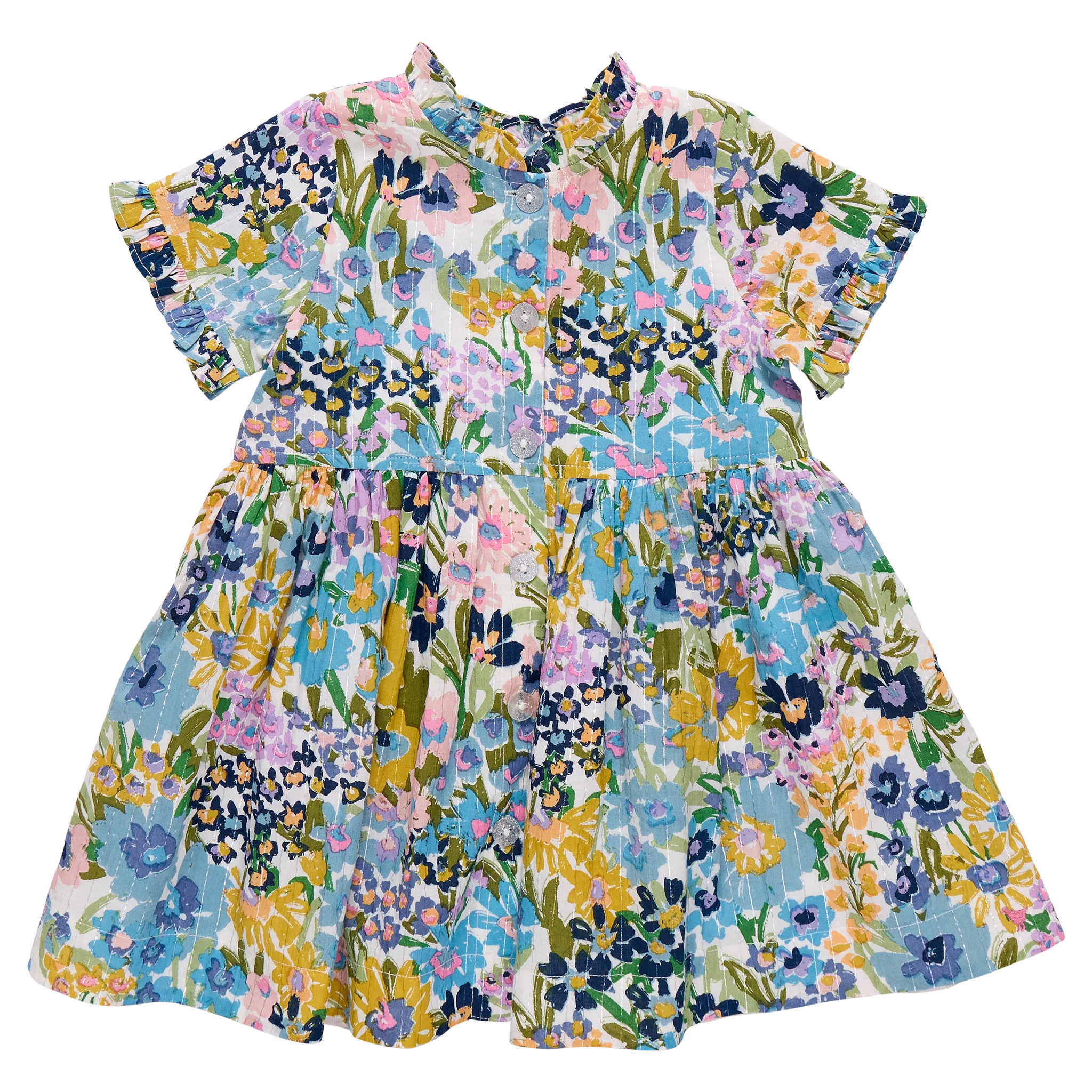 girls autumn dress- blue large sketched floral