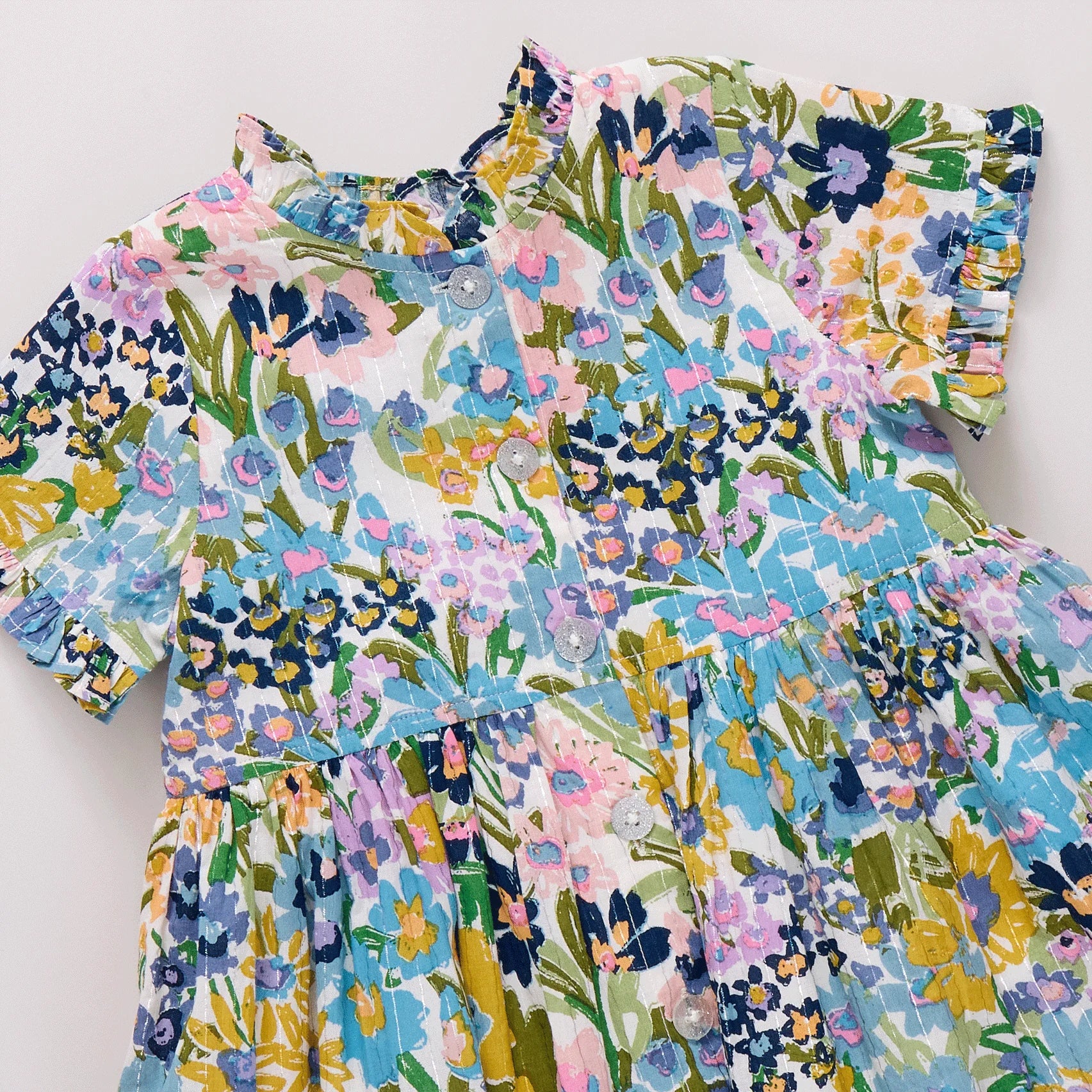 girls autumn dress- blue large sketched floral