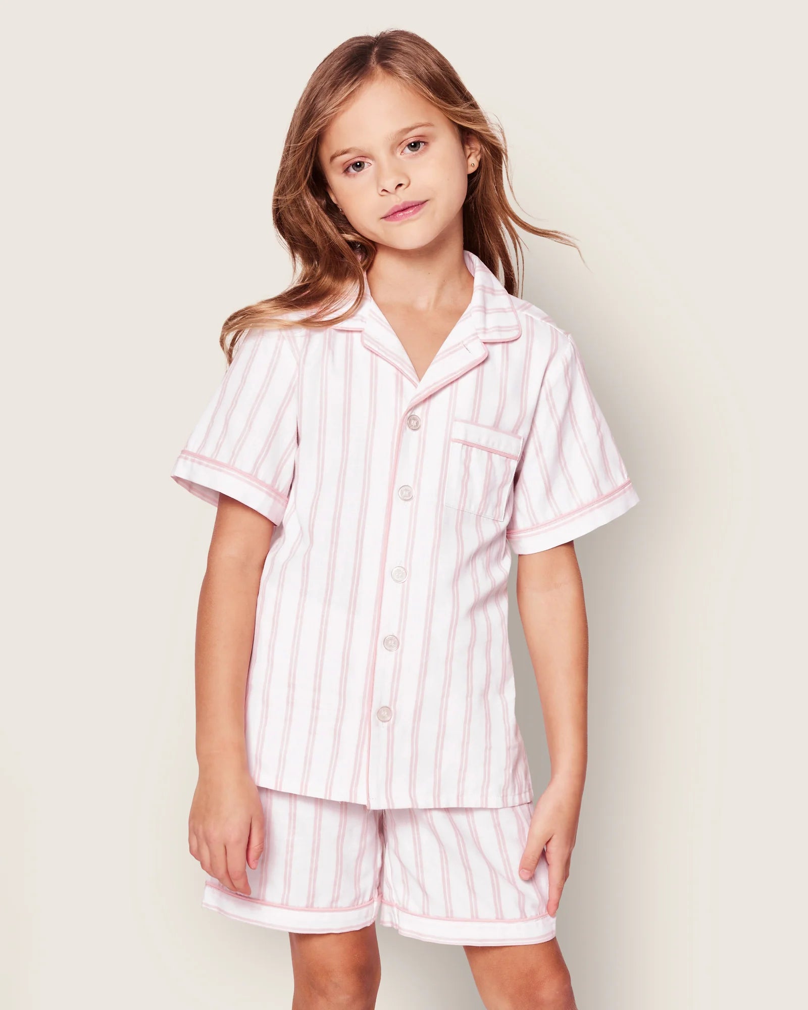 Twill Pajama Short Set in Pink Stripe