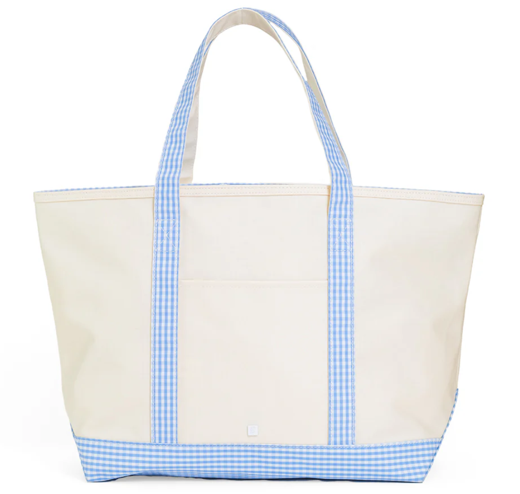 Maxi Tote- Coated Canvas with Gingham Trim