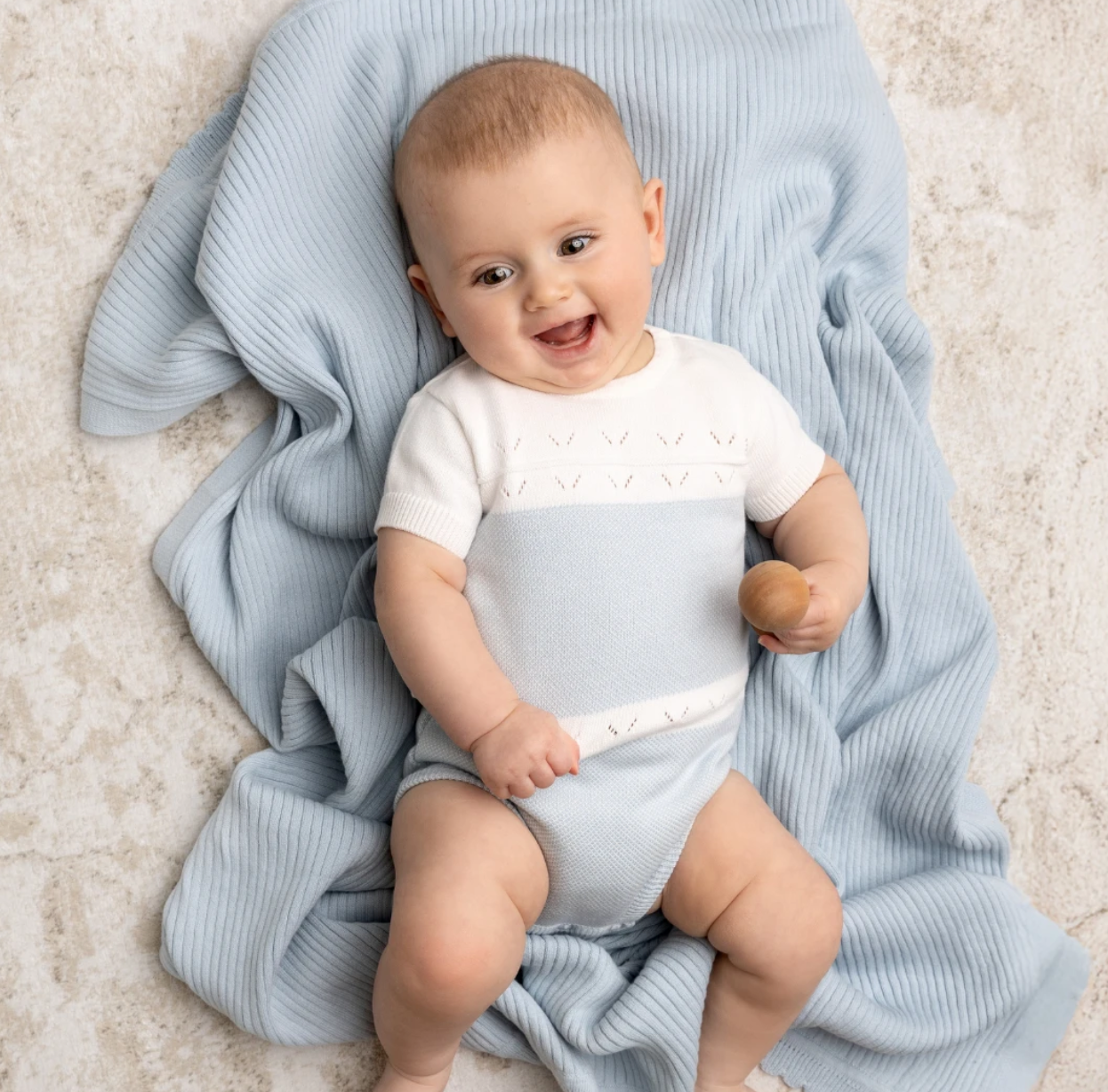 Boys Pointelle Contrast Knit Romper