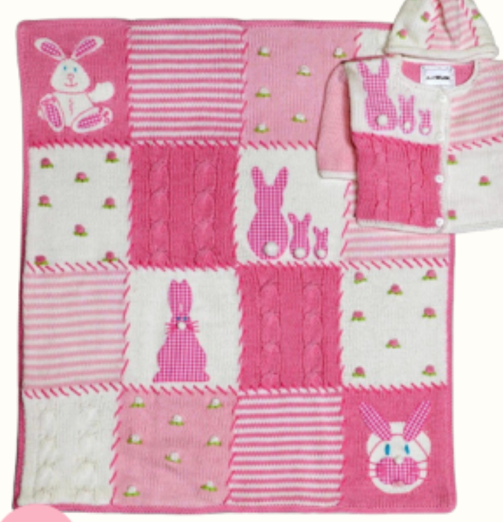 Artwalk Blanket Pink Gingham Rabbits