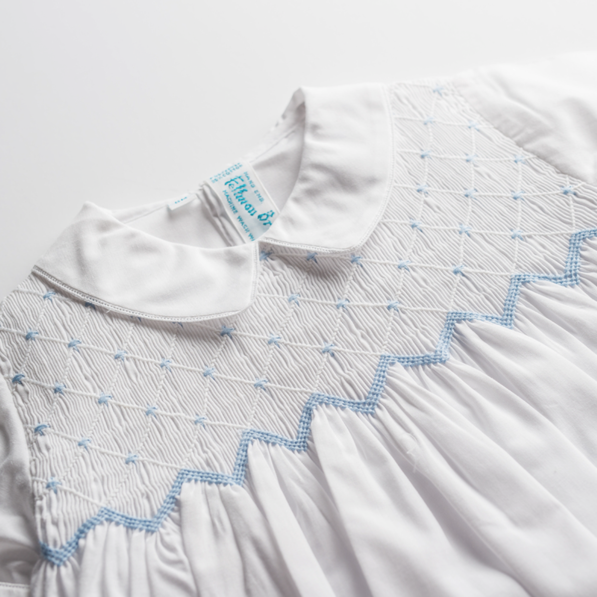 Diamond Smock Romper White/Blue