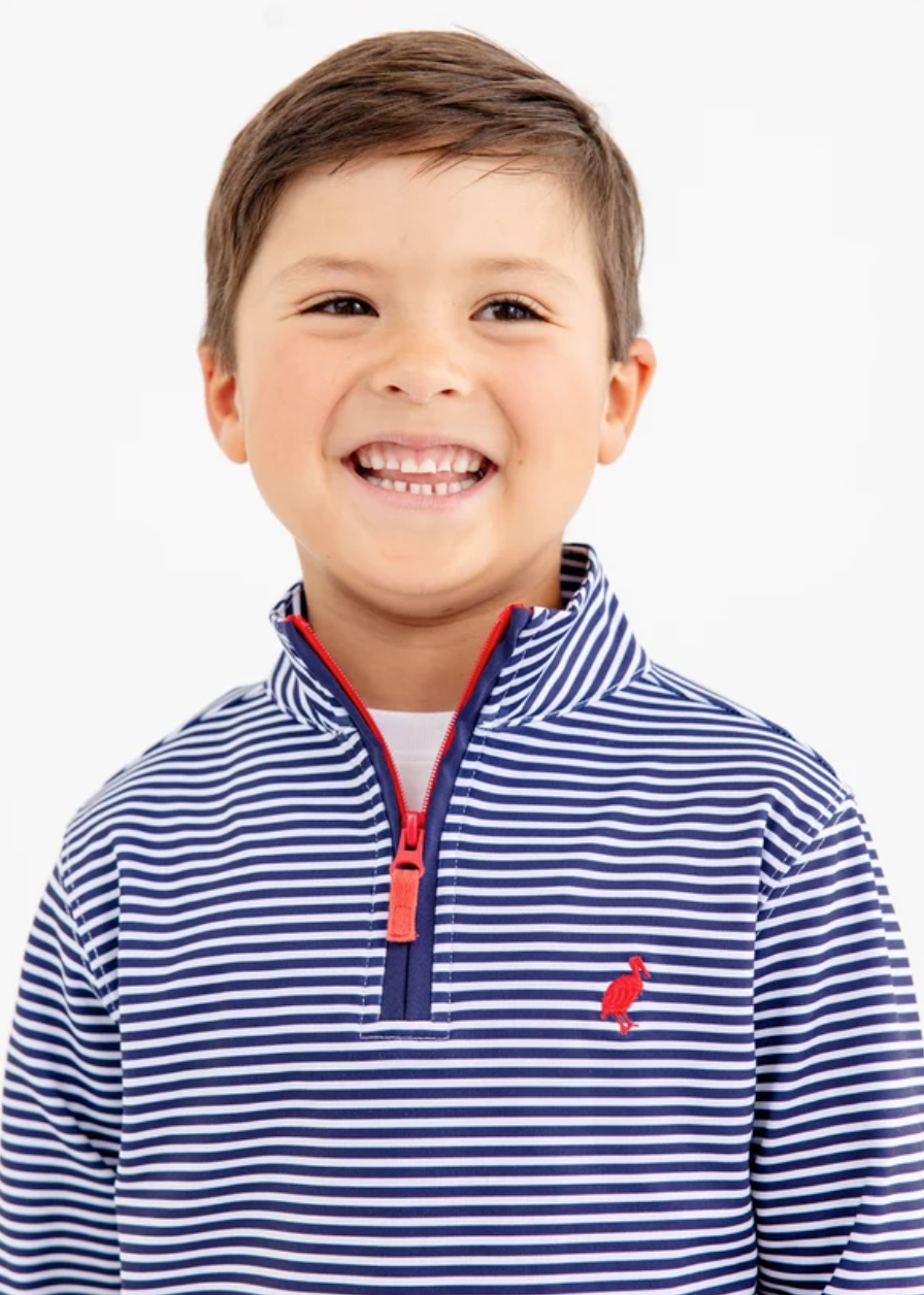 Prepletic Hayword Half-Zip- Nantucket Navy Stripe with Richmond Red Stork