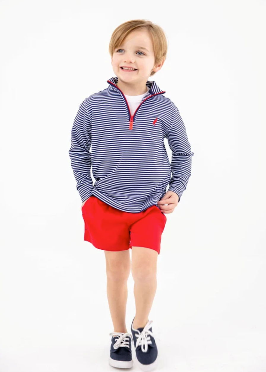 Prepletic Hayword Half-Zip- Nantucket Navy Stripe with Richmond Red Stork