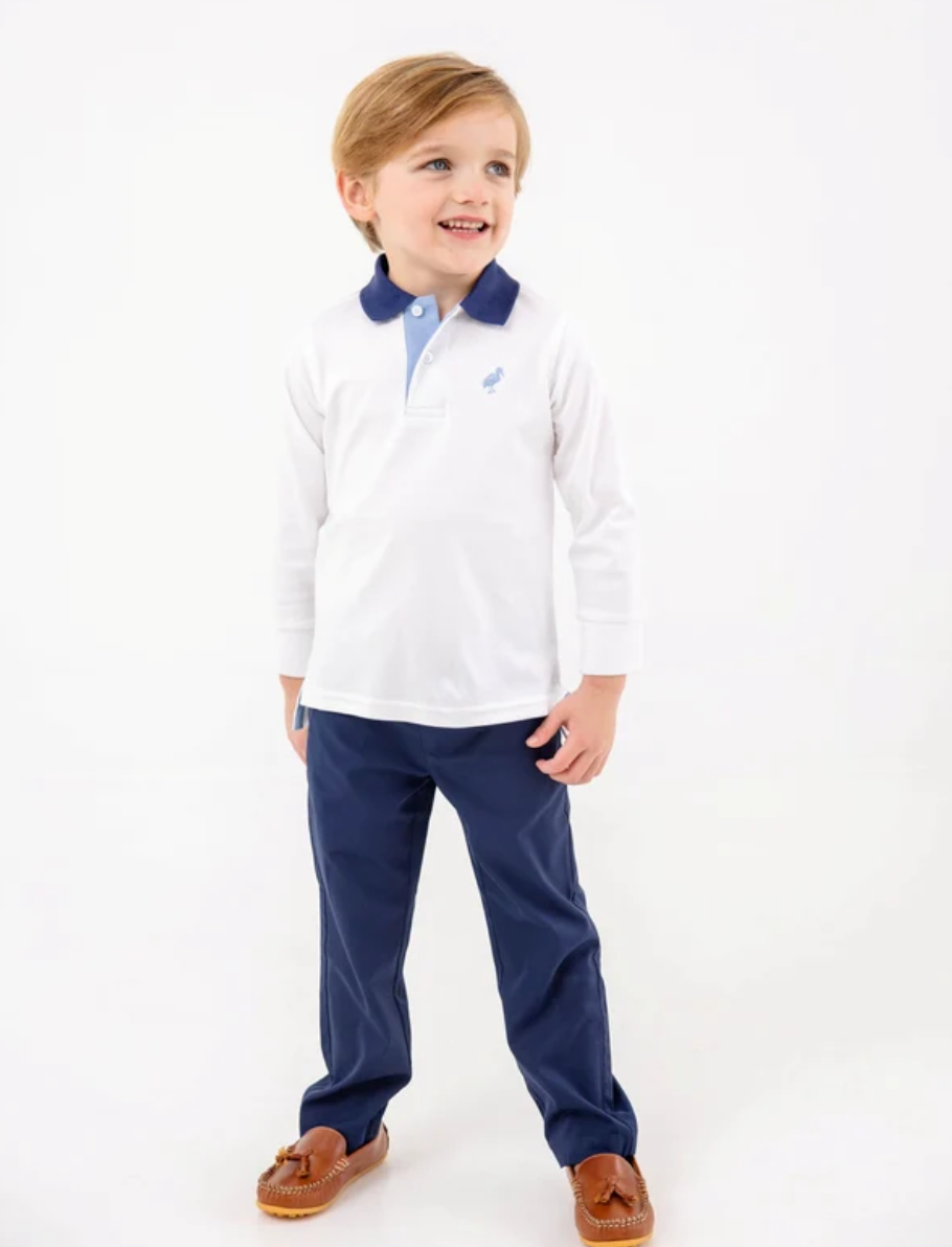 LS Prim & Proper Polo- Worth Avenue White with Nantucket Navy & Barrington Blue