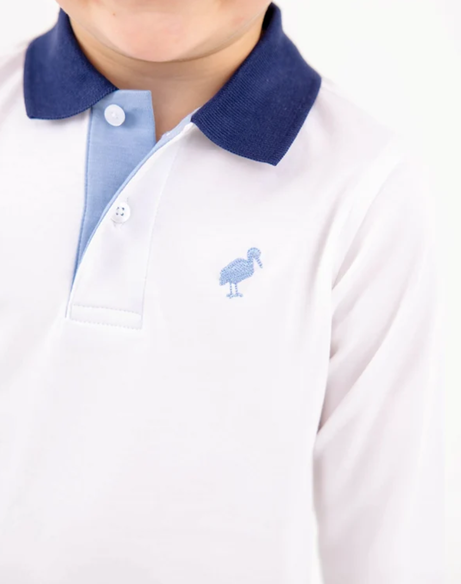 LS Prim & Proper Polo- Worth Avenue White with Nantucket Navy & Barrington Blue