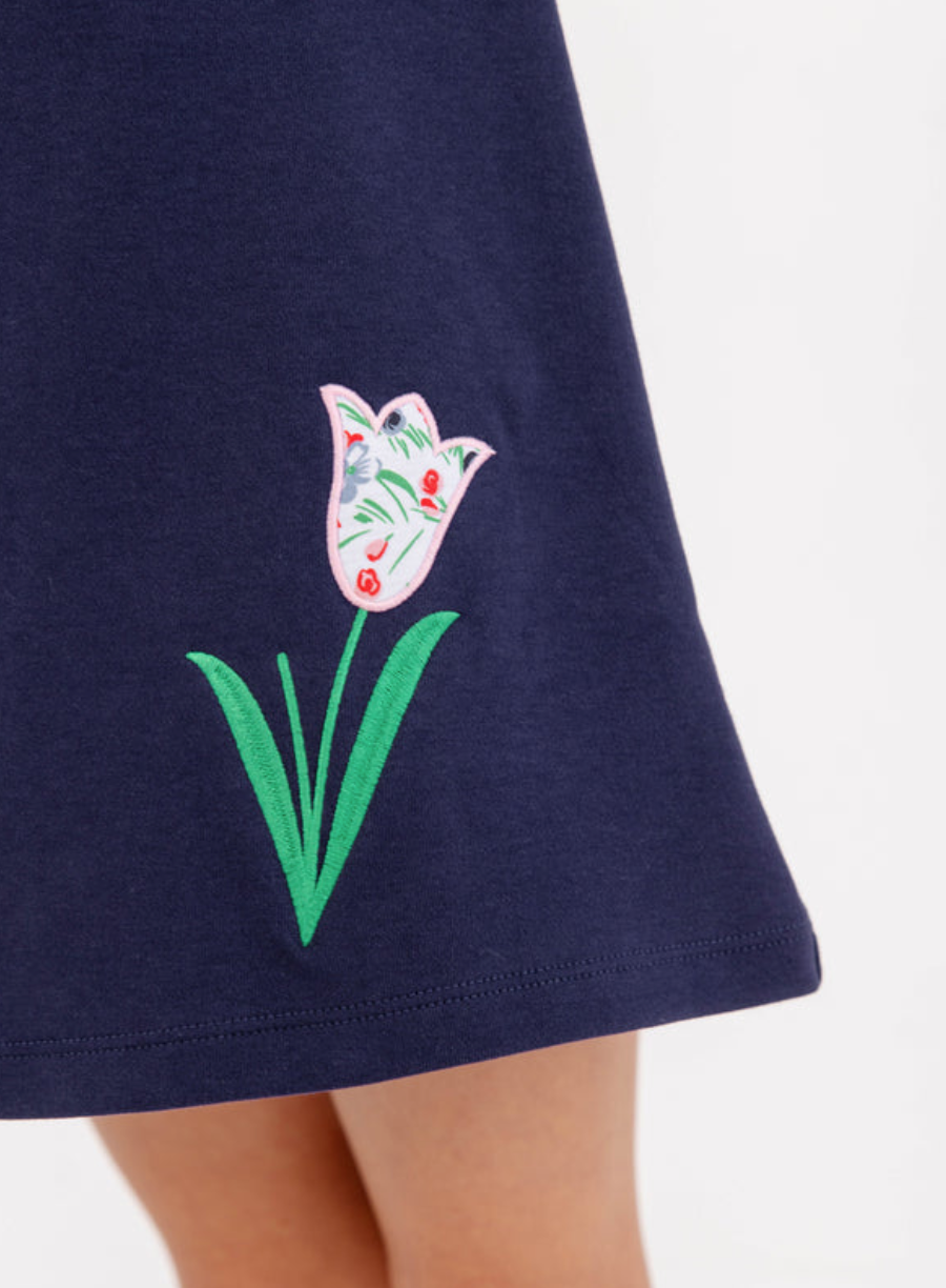 Tatum's Turtleneck Dress- Nantucket Navy with Fair Street Floral Tulip Applique