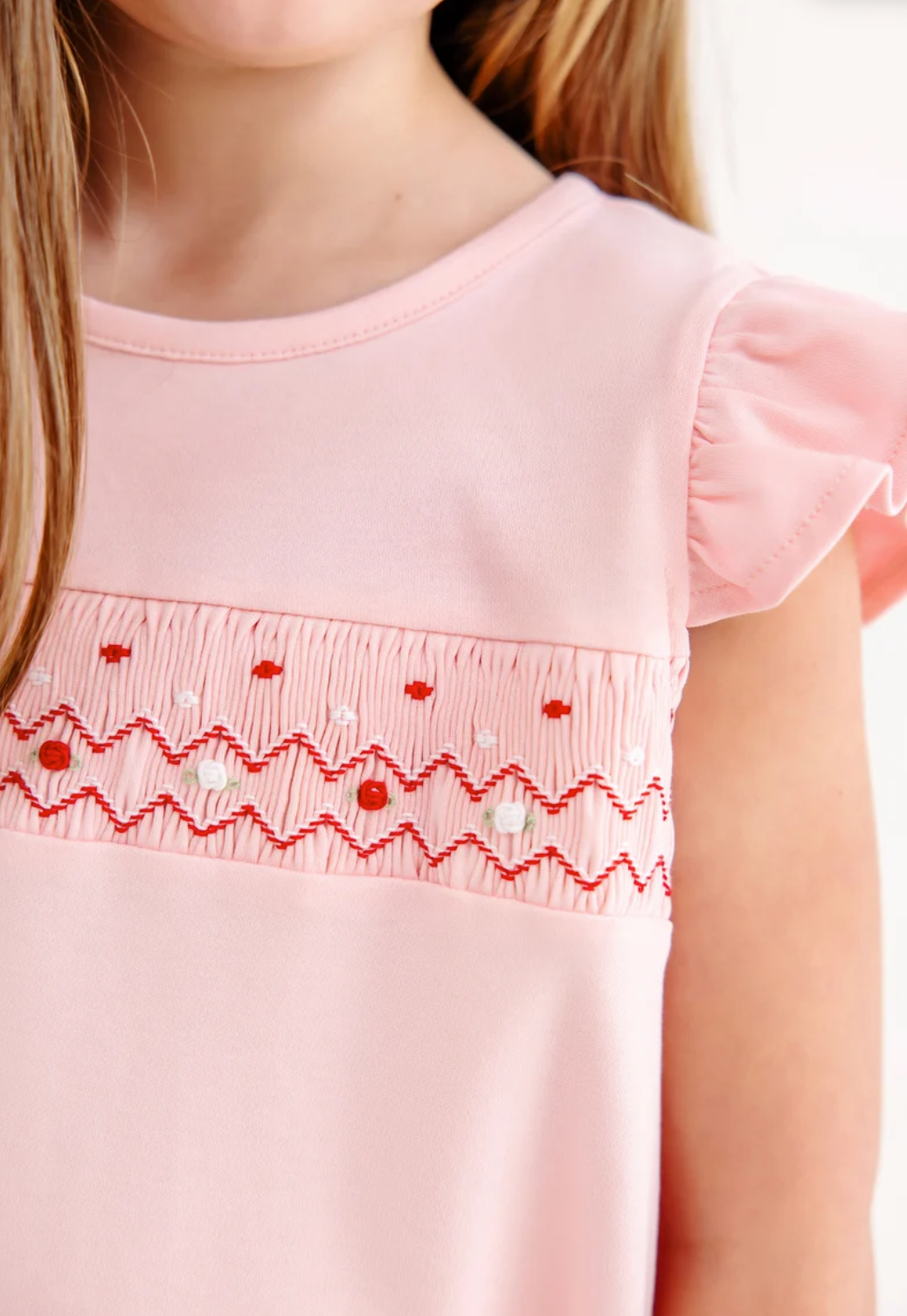 Angel Sleeve Biltmore Dress- Sandpearl Pink with Rosebuds