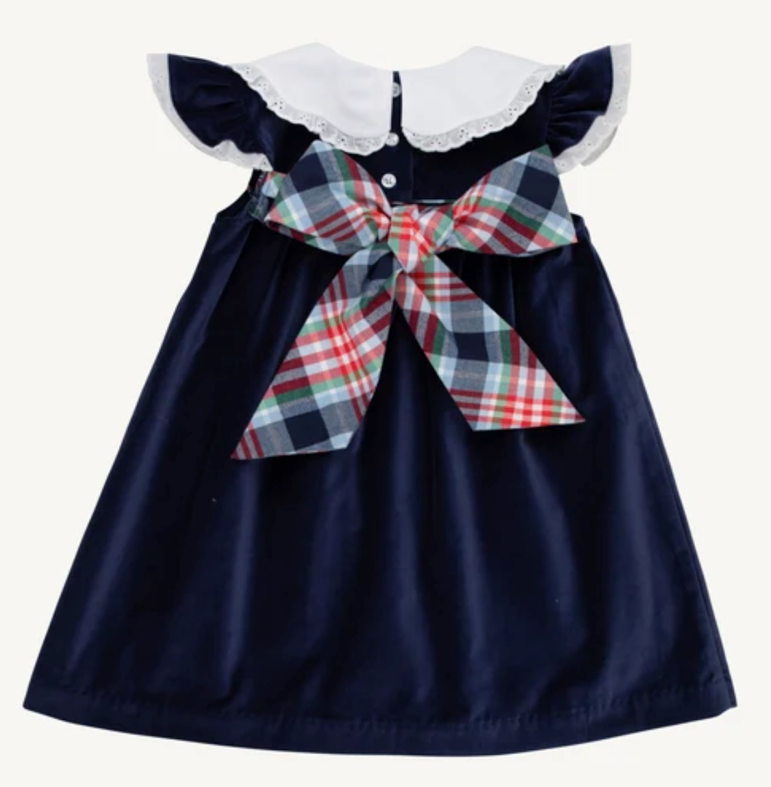 Franny Frock- Nantucket Navy Velveteen with Covington Cottage Plaid