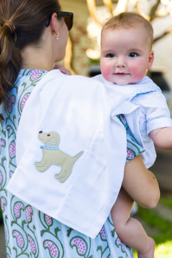 Puppy Applique Burp Cloth- Blue