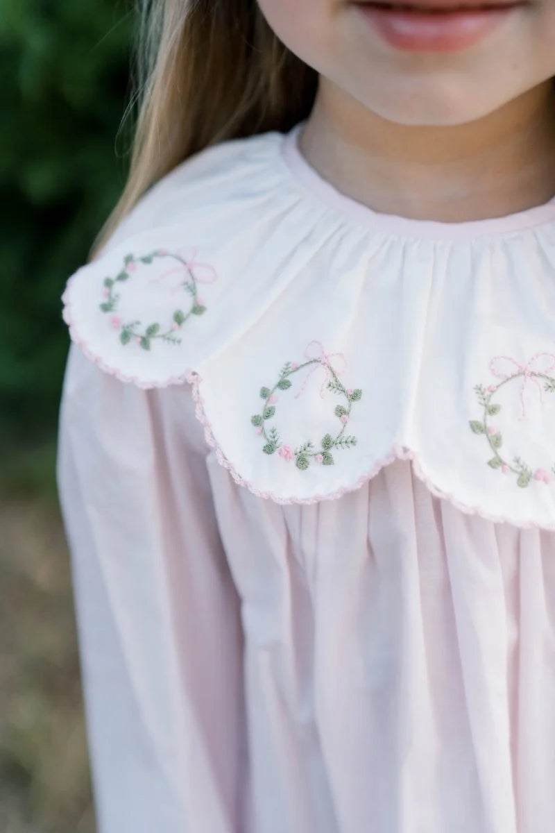 Chloe Dress- Blessings Pink Batiste Wreath