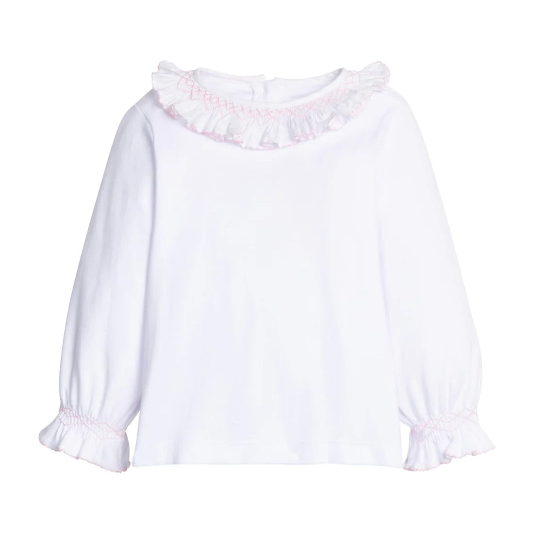 Smocked Madeline Blouse - White with Light Pink