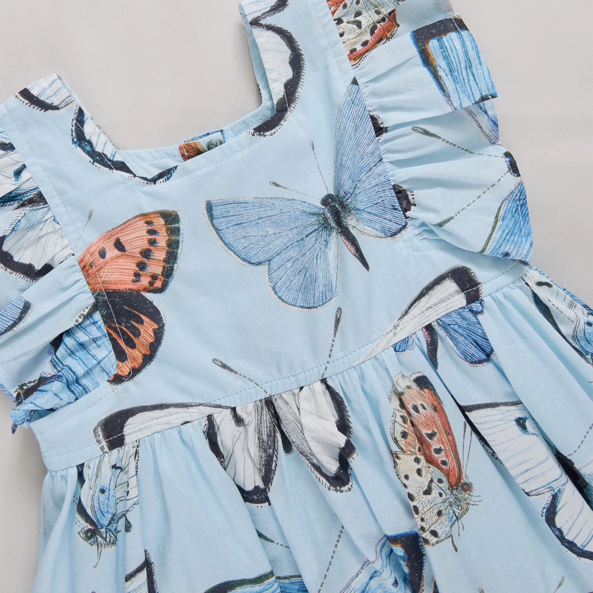 girls elsie dress- blue vintage butterflies