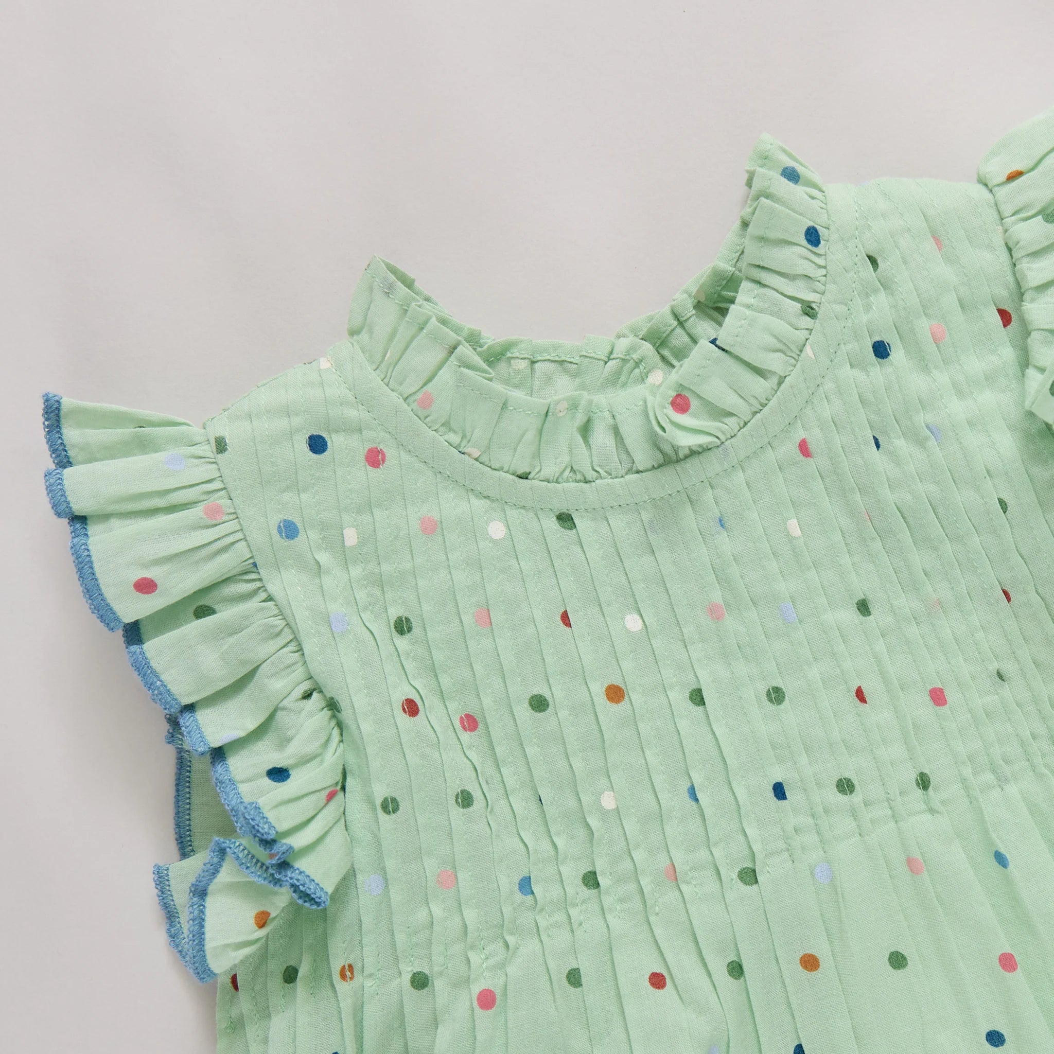 girls jaipur dress- pastel green polka dot