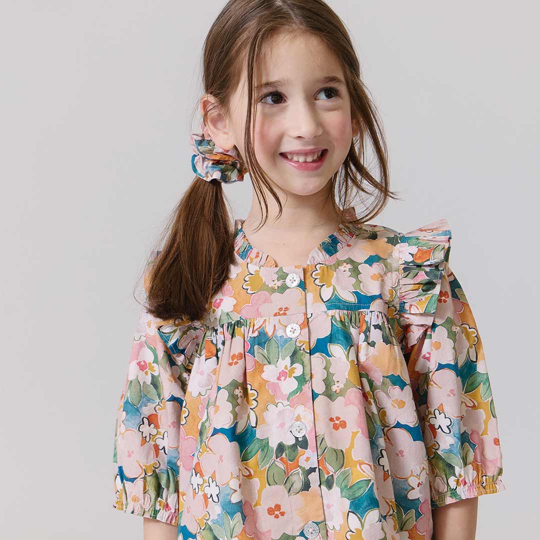 girls kalani button up top- watercolor floral