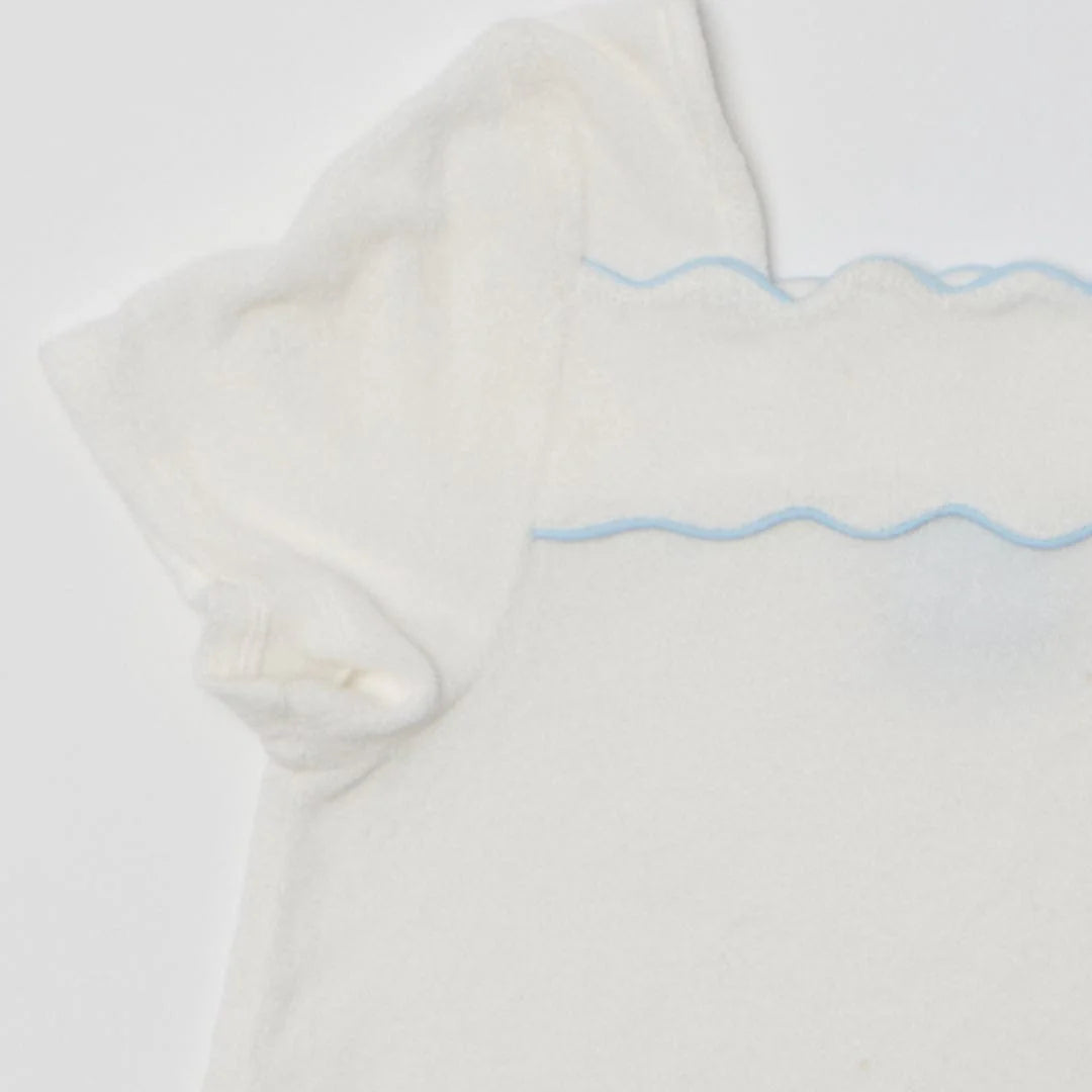 Girls French Terry Dress- White & Light Blue