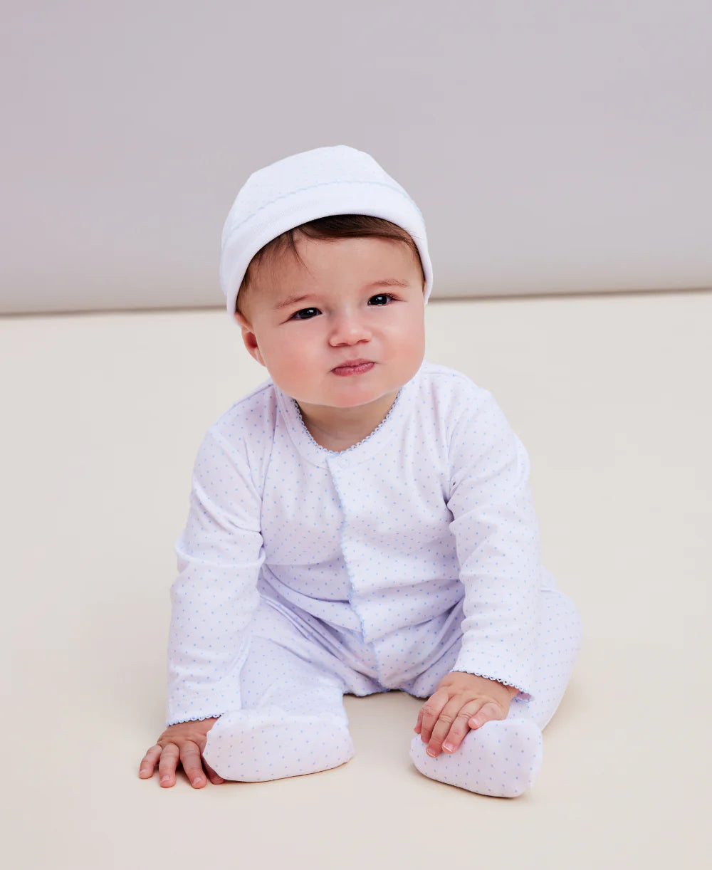 Kissy Dots Print Footie - White/Lt Blue