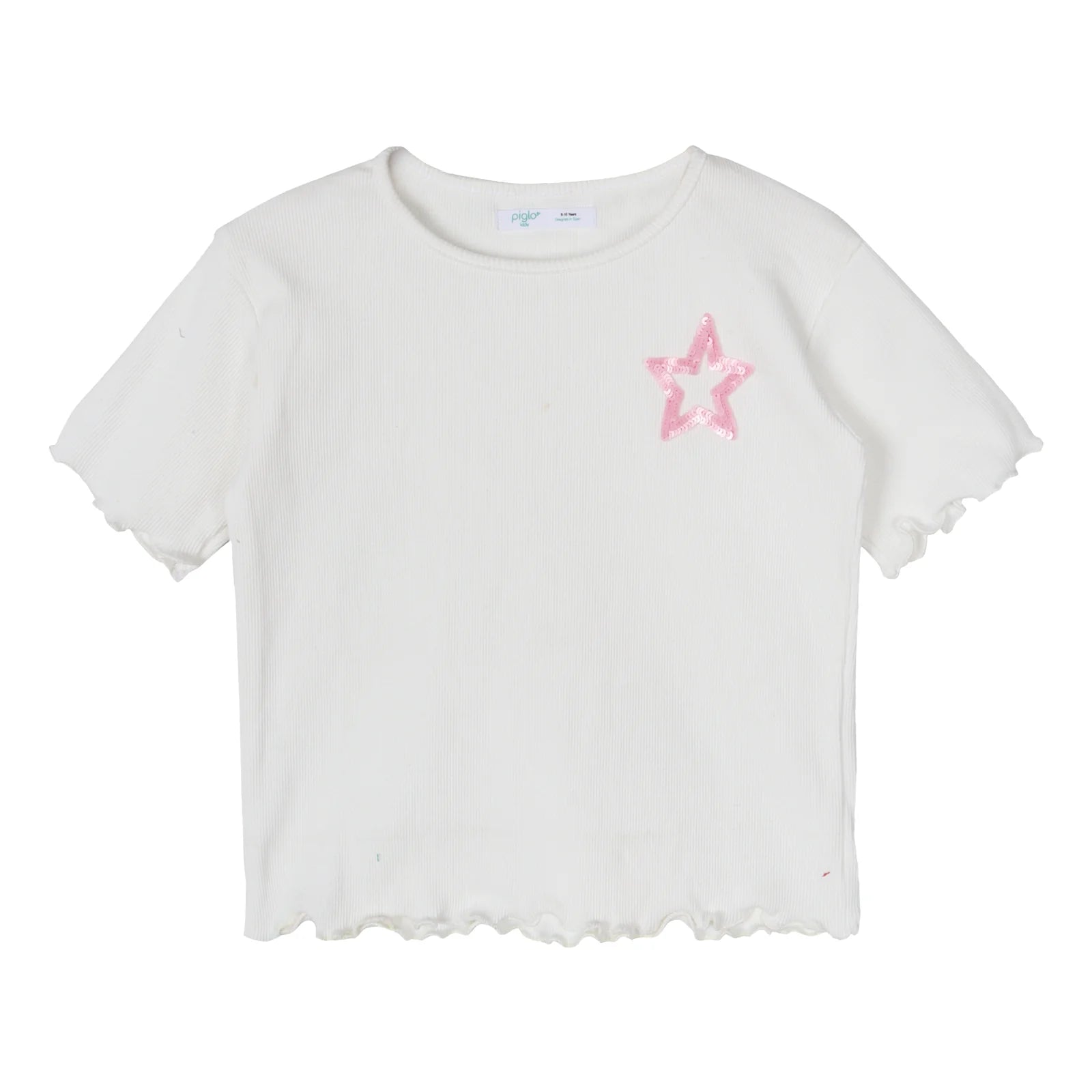 White Short Sleeve Sequin Star Top